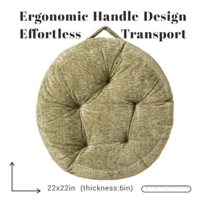 Floor Cushion Pillow, Portable Large | Meditation Adult Sitting Pillow with Handle for Tatami, Living Room & Yoga (1, Round, Green, 22 x 22 x 6 inches) - color: Round, Green