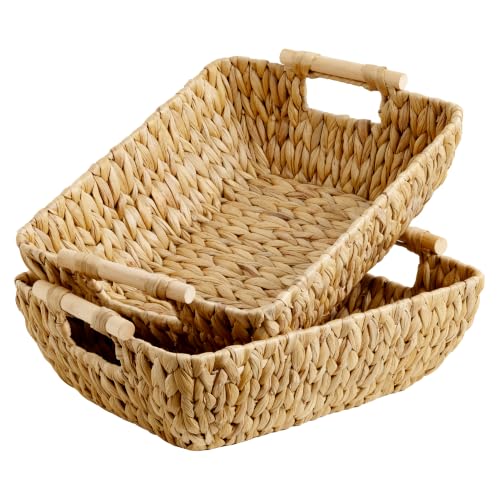 StorageWorks Hand-Woven Storage Baskets with Wooden Handles, Water Hyacinth Wicker Baskets for Organizing, 2 Pack - color: Natural(Water Hyacinth), size: Large
