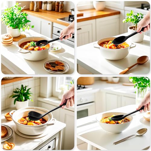 Silicone Kitchen Cooking Utensils Set: MOACC Heat Resistant 13inch Long Kitchen Gadgets, BPA Free Non Stick Rubber Cook Accessories For Food Prep, Frying, Serving, Basting (Black) - color: Black