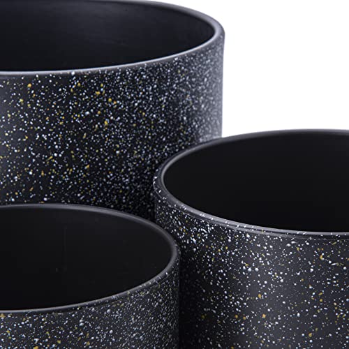 D'vine Dev 3-Pack Plastic Pots, 6.5/8/10 in, Speckled Black, 74-V-F-4 | Multi-Size Options, Lightweight Durable, Matte Finish, Cylinder Shape, Drainage Holes, Sleek Design, Detachable Saucer - color: Speckled Black, size: Large