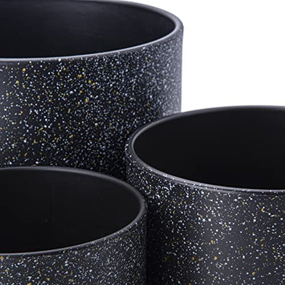 D'vine Dev 3-Pack Plastic Pots, 6.5/8/10 in, Speckled Black, 74-V-F-4 | Multi-Size Options, Lightweight Durable, Matte Finish, Cylinder Shape, Drainage Holes, Sleek Design, Detachable Saucer - color: Speckled Black, size: Large