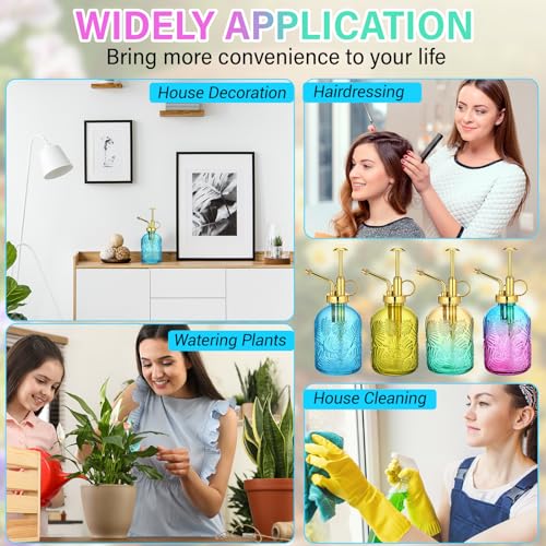 Sliner 6 Pack Glass Plant Mister Spray Bottles 7.7" Tall Glass Water Spray Bottle 12.2 oz Hand Pump Sprayer Fine Mist Watering Can with One Hand Top Pump for Indoor & Outdoor Houseplants(Golden) - color: Golden