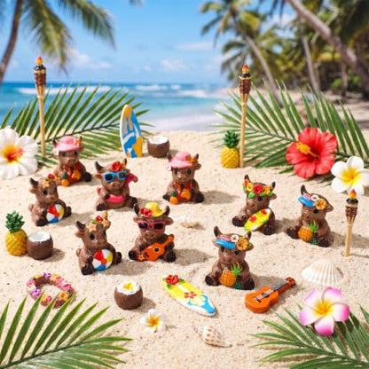 Yaomiao 60 Pcs Mini Highland Cow Figurines Resin Hawaii Highland Cow Figurines Summer Miniature Resin Gift Hawaii Decorations for Beach Hawaiian Party Favor Gift Tiered Tray Decor - style: Hawaii Highland Cow