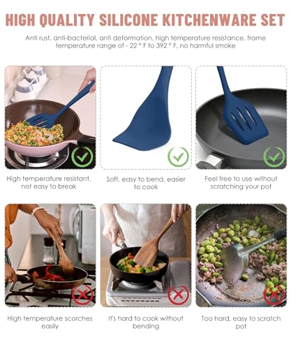 Blue Kitchen Utensils Set-12 Pieces Silicone Cooking Utensils Set | Dishwasher Safe 392°F Heat Resistant Spatula Set Kitchen Utensil Set for Nonstick Cookware,Best Kitchen Tools with Holder - color: Blue