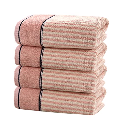 Hand Towels Set of 4 100% Cotton Striped Pattern Absorbent Soft Decorative Towel for Bathroom (Pink) - color: 4 Pink