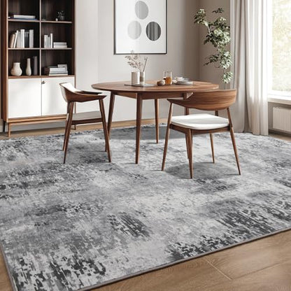Kelarea Washable Area Rug 5x7, Non-Slip Low Pile Abstract Grey | Water & Stain Resistant, Pet Friendly, Easy Clean, Ultra Soft, for Living Room, Bedroom, Nursery, Ofiice - color: Light Grey, size: 5' x 7' (Rectangular)