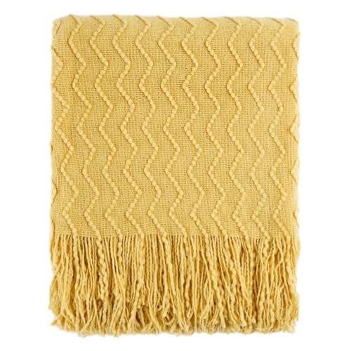 BATTILO HOME Yellow Throw Blanket for Couch, Textured Soft Gold Throw Blankets, Decorative Knitted Mustard Blanket for Sofa Bed Living Room, 50"x60" - color: Mustard