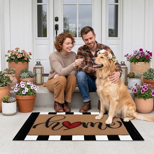 Arttown Welcome Front Coir Rug Door Mats Combo Set 17"x30"+24"x36" Stripes Welcome - color: Home