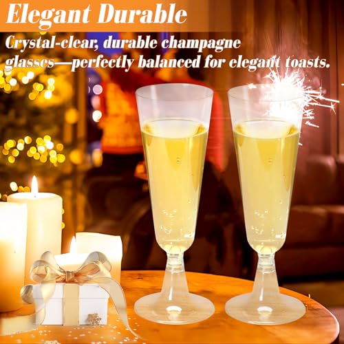 Plastic Champagne Flutes 40 Pack, 5.5 Oz Clear Disposable Plastic Champagne Glasses, Wine Glasses Cups for Wedding Celebration Birthday Party Valentines Wine Tasting New Years Eve Party Supplies - color: Clear, size: 40-pack