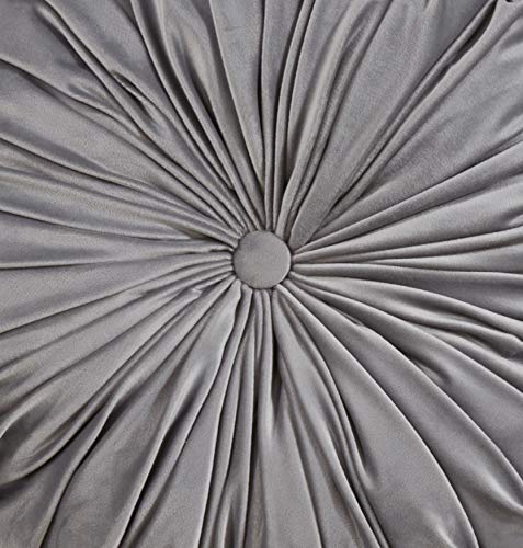 SARO LIFESTYLE Round Velvet Pintucked Poly Filled Throw Pillow - color: Grey, size: 1 Count (Pack of 1)