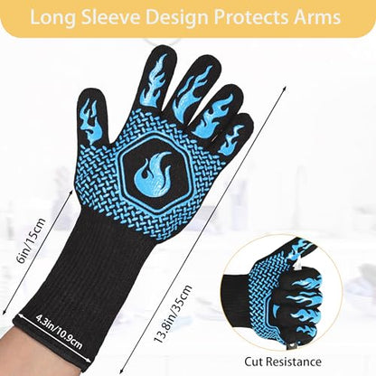 BBQ Gloves 1472F Heat Resistant Non-Slip Silicone (Sky Blue) | Grill Cut-Resistant 13.5in, Oven Kitchen Safe for Barbecue, Cooking, Frying - color: Sky Blue