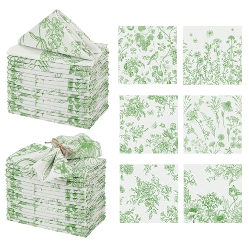 Kochorie 36 Pieces Green Floral Cloth Napkins, 18 x 18 Inch Reusable Soft Fabric Napkins, Washable Flower Dinner Cocktail Napkin for Spring Summer Tea Party Holiday Home Kitchen Wedding Restaurant - color: Green