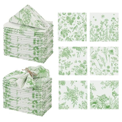 Kochorie 36 Pieces Green Floral Cloth Napkins, 18 x 18 Inch Reusable Soft Fabric Napkins, Washable Flower Dinner Cocktail Napkin for Spring Summer Tea Party Holiday Home Kitchen Wedding Restaurant - color: Green