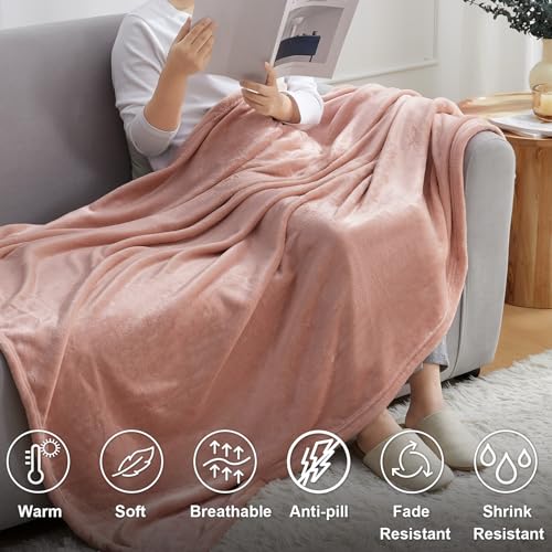 Hansleep Throw Dusty Pink Fleece Blanket, Soft Flannel Bed Blanket | Fuzzy Cozy Blanket 50x60 Inches, Multi-use for Bed, Sofa, Couch, Travel, Camping, All Season Warm Lightweight Cover - color: Dusty Pink, size: Throw (50x60 Inches)