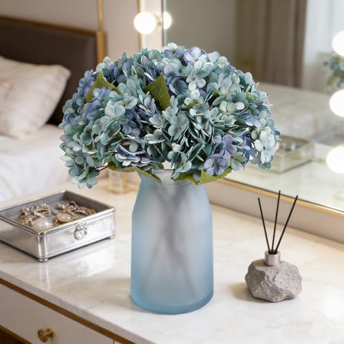 Kimura's Cabin 6pcs Hydrangea Artificial Flowers Silk Fake Hydrangeas,Blue | Faux Hydrangea Flower with Stems,Farmhouse Garden Arrangements,Home Table Centerpieces,Wedding Bouquets,Vase Filler Decor - color: Cerulean Blue