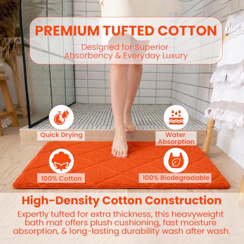 C23 20"x32" 100% Cotton Washable Bath Mat - 210 GSF Non-Slip Rug, Orange - color: Orange