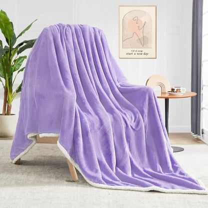 BEAUTEX Sherpa Fleece Throw Blankets Soft Fluffy Flannel Plush Cozy | Fuzzy Light Purple Cuddle Blanket for Couch, Bed, Sofa, Adults (50" x 60", Light Purple) - color: Lavender, size: Throw-50"x60"