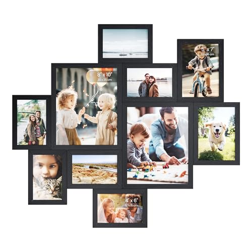 SONGMICS Picture Frames, Collage Photo Frames Set of 10, Two 8x10, Four 5x7, Four 4x6, Wall Gallery Display, Tool-Free Assembly, Ink Black URPF100BZ01 | Two 8 x 10 Inches (20 x 25 cm), Four 5 x 7 Inches (13 x 18 cm), Four 4 x 6 Inches (10 x 15 cm), KAVI C