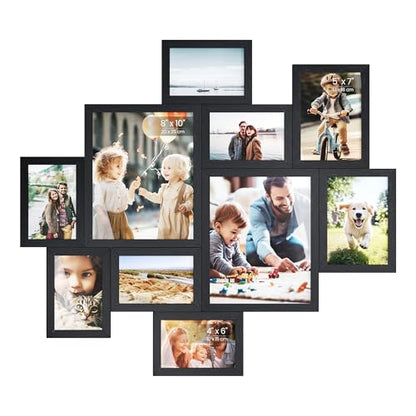 SONGMICS Picture Frames, Collage Photo Frames Set of 10, Two 8x10, Four 5x7, Four 4x6, Wall Gallery Display, Tool-Free Assembly, Ink Black URPF100BZ01 | Two 8 x 10 Inches (20 x 25 cm), Four 5 x 7 Inches (13 x 18 cm), Four 4 x 6 Inches (10 x 15 cm), KAVI C
