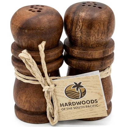 Handcrafted Hawaiian Acacia Wood Salt & Pepper Shaker Set – 4” Natural Wood Grinders, Anti-Clog Design, Sustainably Harvested, Kitchen Table Decor