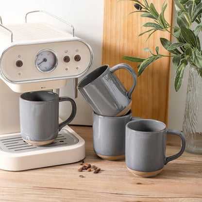 Ceramic Coffee Mugs Set of 4, 14oz Coffee Cups with Large Handle, Stoneware Two-Tone Tea Mugs for Latte and Cappuccino,Slate Gray Speckled, Terracotta Base,Housewarming Gift,Dishwasher&Microwave Safe - color: Gray, size: 14 OZ