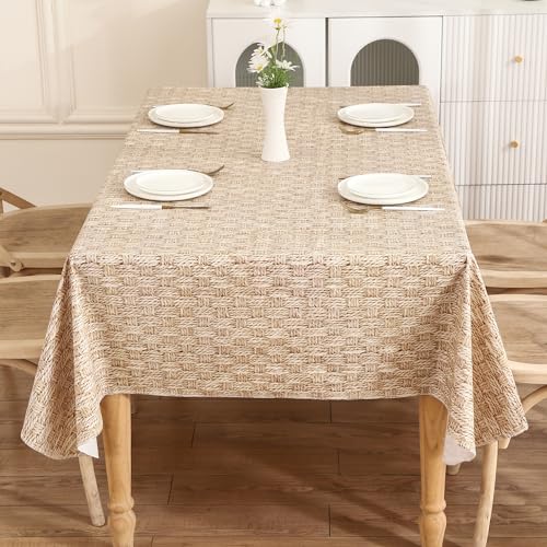 Heavy Duty Vinyl Tablecloth with Flannel Backing Waterproof Oil-Proof Plastic Table Cloth Stain-Resistant Wipeable Rectangle or Square Table Cover for Dining, Camping (Weaving, 60X84 Inch) - color: Weaving, size: 84" x 60" (Rectangular)