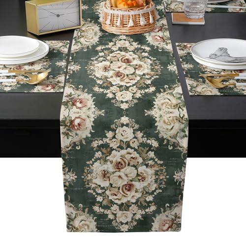 Table Runner and Placemats Set of 4 Rustic Floral Decorative Dining Table Runner with Matching Placemats Vintage Traditional Accent Table Decor for Kitchen Dining Room and Everyday Use 13x70in - size: 13"x70"+4pcs