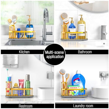 Sink Caddy Kitchen Sink Organizer, Sponge & Brush Holder, Stone Drying Mat - color: Gold