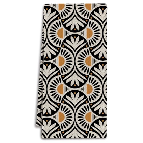 Abstract Boho Floral Kitchen Towels, Mid Century Modern Flower Dish Tea Towels for Kitchen Decor, Vintage Botanical Art Deco Decorative Hand Towel for Bathroom, 16x24 Inches - color: Sunrise