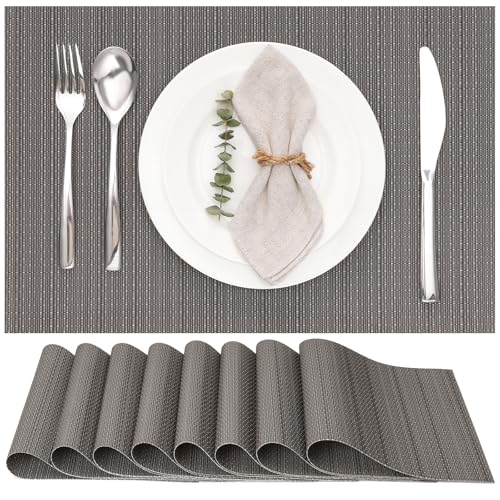 Myir JUN Placemats Set of 8 Kitchen and Dining Table Placemats | Vinyl Placemats Place Mats Indoor/Outdoor Set of 8 Washable Table Mats Non-Slip Place mats for Dining Table, Dark Gray - color: Dark Gray, size: Set of 8