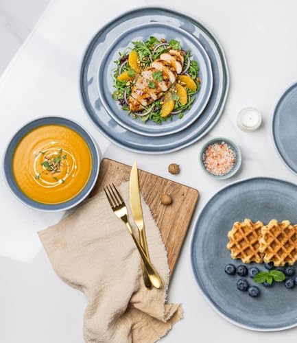 LERATIO Ceramic Dinnerware Sets for 4,12-Piece Plates and Bowls Set | Handmade Wavy Edge porecelian Dish Set,Oven & Microwave,Dishwasher Safe,Scratch Resistant- - size: Service for 4