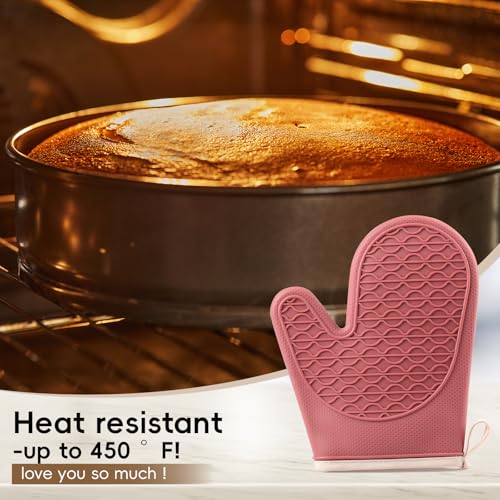Silicone Oven Mitts Heat Resistant, Short Mini Baking Gloves with Cotton Liner for Normal & Small Hnads, 1 Pair Red