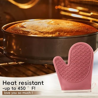 Silicone Oven Mitts Heat Resistant, Short Mini Baking Gloves with Cotton Liner for Normal & Small Hnads, 1 Pair Red