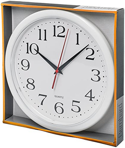 Bernhard Products White Wall Clocks 10 Inch, Set of 2 Silent Non Ticking Quality Quartz Battery Operated Round Easy to Read Home/Office/Kitchen/School Classroom Clock - color: White, size: 10 Inch - 2 Clocks