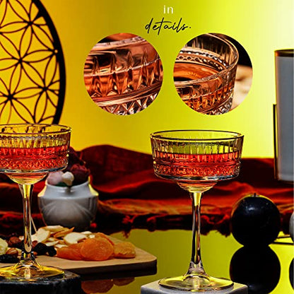 Vintage Coupe Glasses Set of 4, Champagne, Cocktail, Martini, Wine Glasses, Long Stem Glassware, (8.8oz/260ml) (2 Pack) - style: 2 Pack