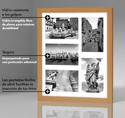Americanflat 4x6 Collage Picture Frame with Shatter-Resistant Glass - Fits Five 4x6 Photos or Use as One 11x14 Picture Frame - Signature Collection - Collage Frames for Wall Display - Dark Oak | Overall frame size 11x14, Shatter-resistant glass, hangs ver