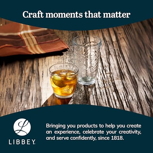 Libbey Orbita Rocks and Tumbler Drinking Glasses Set of 16, Durable Glass Cups Set with Wave Pattern, Glassware Drinking Glasses for Any Occasion - color: 09 - Orbita