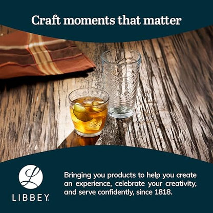 Libbey Orbita Rocks and Tumbler Drinking Glasses Set of 16, Durable Glass Cups Set with Wave Pattern, Glassware Drinking Glasses for Any Occasion - color: 09 - Orbita