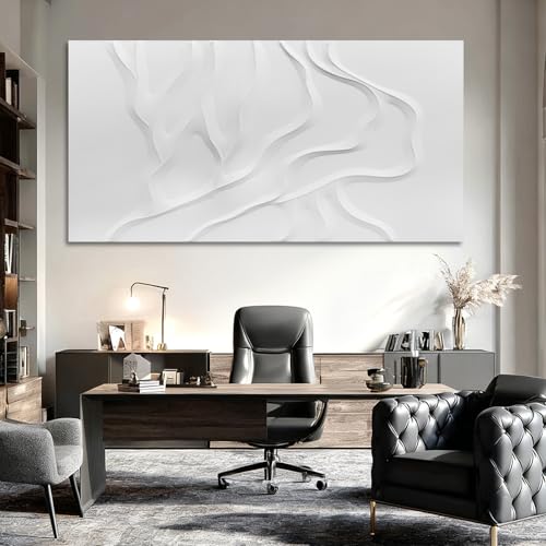 Hand-Painted Large White Abstract Wall Art for Living Room 29x58 Inch - color: White, size: 58"L x 29"W