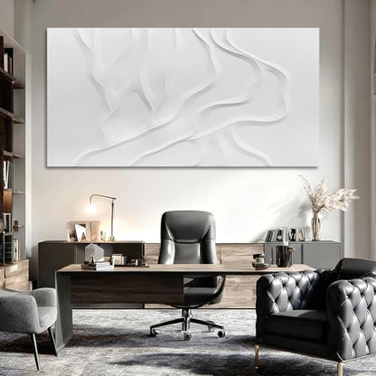 Hand-Painted Large White Abstract Wall Art for Living Room 29x58 Inch - color: White, size: 58"L x 29"W