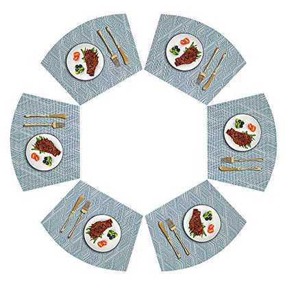 Round Table Placemats Set of 6,Woven Vinyl Wedge Placemats Heat Resistant Table Mats Wipe Clean (Light Blue) - color: Wedge:blue