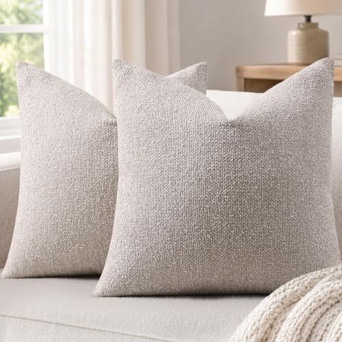 decorUhome Textured Woven Throw Pillow Covers 20x20 Set of 2 Light Beige | Boucle Texture, Hidden Zipper, Modern Organic Decorative Pillow Covers for Couch Sofa Living Room Bedroom, Neutral Home Décor - color: Light Beige, size: 20" x 20" (Pack of 2)