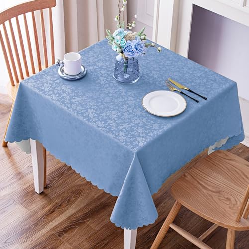 Smiry Square Waterproof Heavy Duty Vinyl Tablecloths, 54 x 54 Inch | Wipeable Washable Floral Embossed Table Cover for Kitchen and Dining Room, Indoor & Outdoor Use, Haze Blue - color: Haze Blue, size: 54" x 54" (Square)
