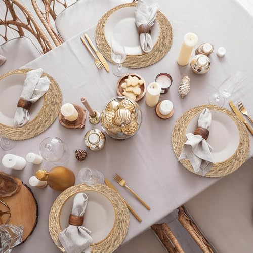 Elcoho 40 Pieces Round Woven Placemats 13.8 Inch Boho Rattan Placemats Farmhouse Braided Place Mats Woven Plate Chargers Rustic Wicker Table Mats for Dining Table - size: 13.8 Inch