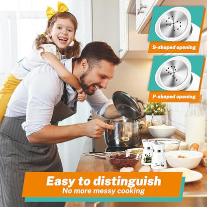 Panda Salt and Pepper Shakers - 4 oz Glass Set with Stainless Steel Lids | Eating Panda Design with Glass Bottoms and Stainless Steel Lids Adds Playful Style to Kitchens and Makes Refilling Easy. - color: Panda Eatting