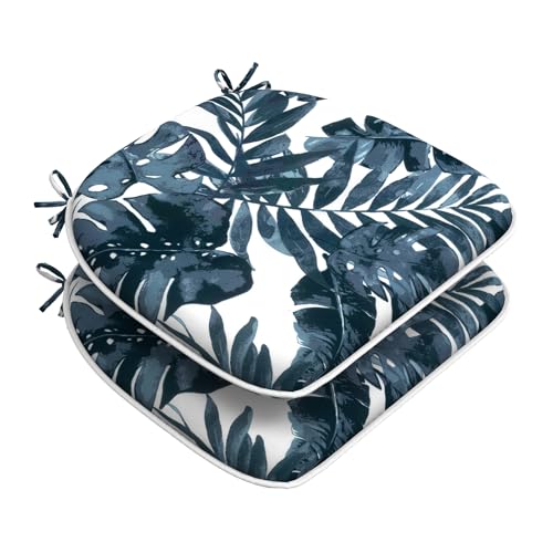DYTXIII Set of 2 Outdoor Chair Cushions with Ties,Water Repellent Patio Chair Pads 17"x 16" for Outdoor Furniture,Round Corner Seat Cushions for Garden Yard Kitchen Palm Blue - color: Palm Blue, size: Pack of 2