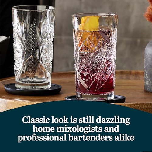 Libbey Hobstar Cooler Glasses, Cut Glass Drinking Glasses Set of 4, Hi-Ball Textured Drinking Glasses, 16 oz Cocktail Glass Set for Soda, Mixed Drinks - color: Hobstar Cooler