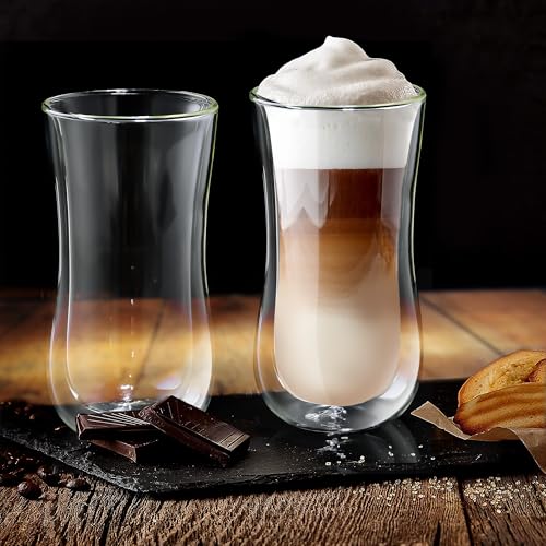 Joeyan Glass Double Walled Beer Drinking Glasses Tumbler, Double Layer Tall Borosilicate Insulated Water Cocktail Glass Cups, Double Lined Thermo Tea Coffee Hot Beverage Glassware 12 oz, Set of 2 - color: 400ml-Clear