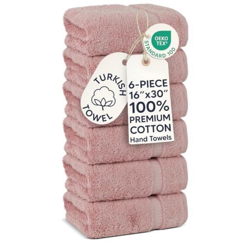 Chakir Turkish Linens 6 Piece Hand Towels, 100% Cotton Luxury Turkish Towels for Bathroom, Soft Absorbent Hand Towel Set, 16 x 30 Inches, Pink - color: Pink