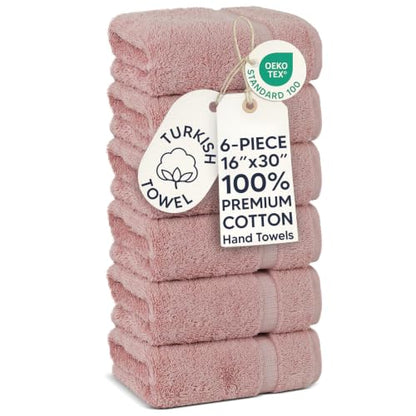 Chakir Turkish Linens 6 Piece Hand Towels, 100% Cotton Luxury Turkish Towels for Bathroom, Soft Absorbent Hand Towel Set, 16 x 30 Inches, Pink - color: Pink